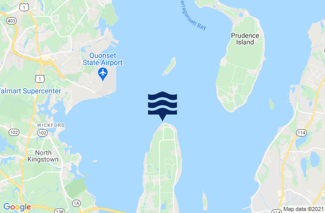 Mapa da tábua de marés em Conanicut Point, United States