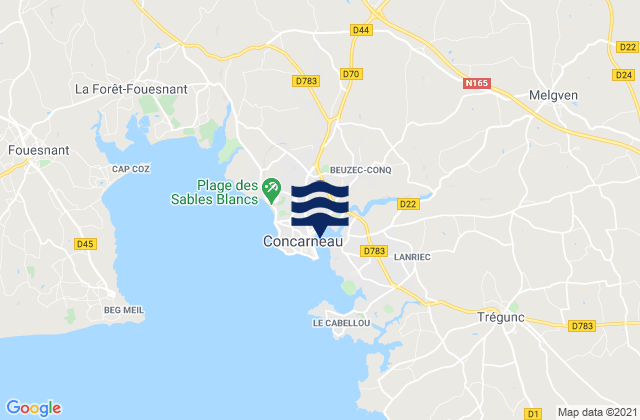 Mapa da tábua de marés em Concarneau, France