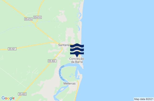 Mapa da tábua de marés em Conceição da Barra, Brazil