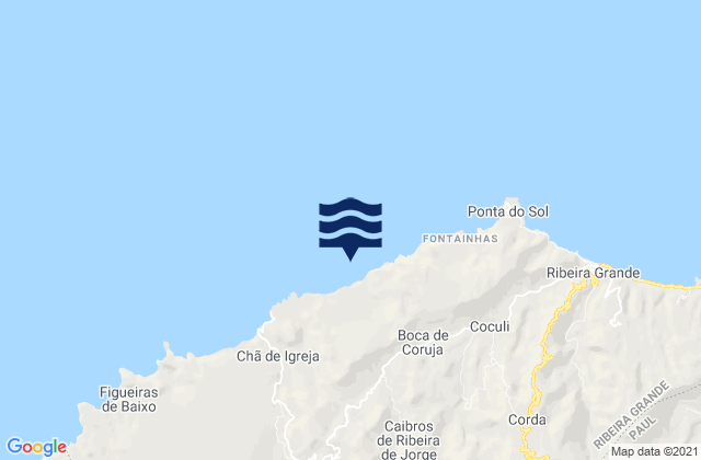 Mapa da tábua de marés em Concelho da Ribeira Grande, Cabo Verde