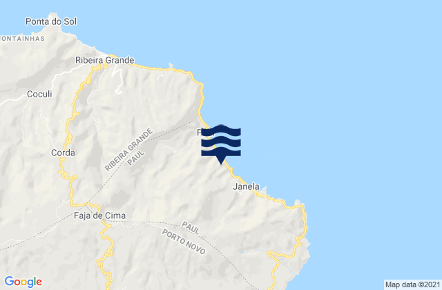Mapa da tábua de marés em Concelho do Paul, Cabo Verde