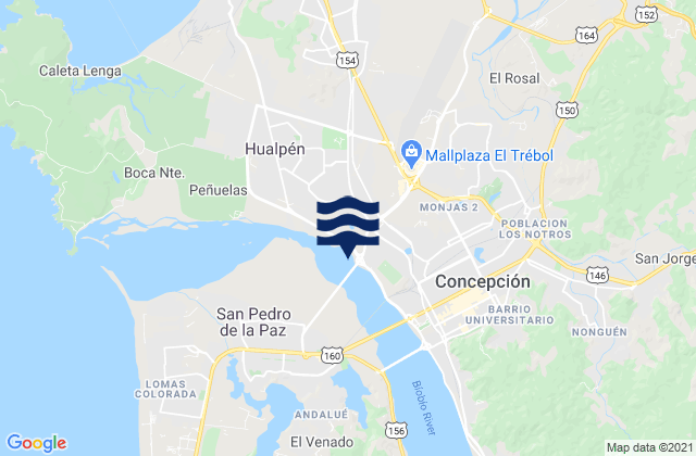 Mapa da tábua de marés em Concepción, Chile