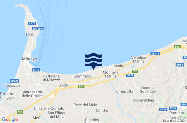 Mapa da tábua de marés em Condrò, Italy