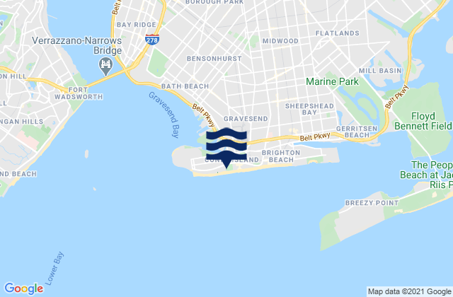Mapa da tábua de marés em Coney Island Brooklyn, United States