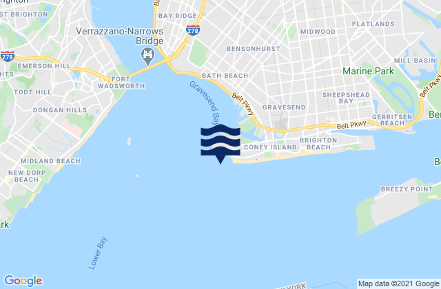 Mapa da tábua de marés em Coney Island Channel west end, United States