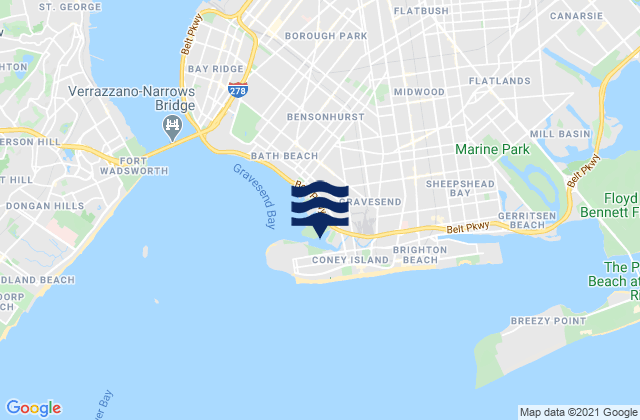 Mapa da tábua de marés em Coney Island, United States