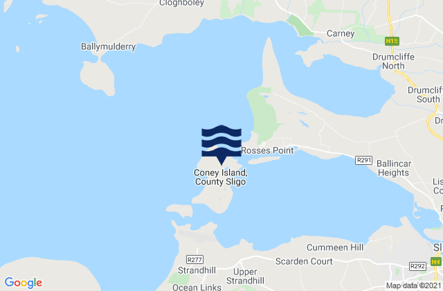 Mapa da tábua de marés em Coney Island, Ireland