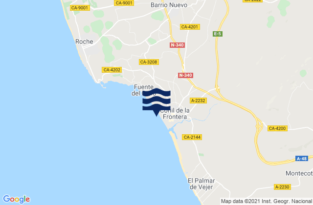 Mapa da tábua de marés em Conil de la Frontera, Spain