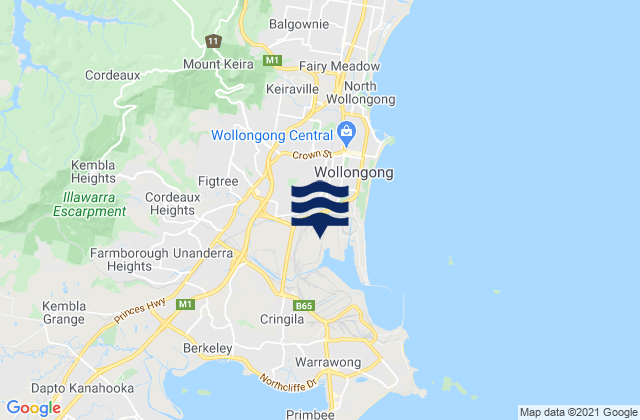 Mapa da tábua de marés em Coniston, Australia