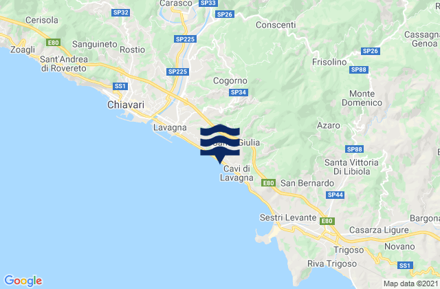 Mapa da tábua de marés em Conscenti, Italy