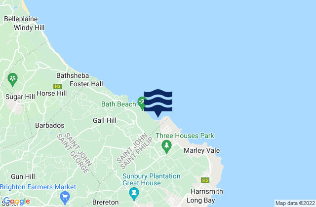 Mapa da tábua de marés em Conset Point, Barbados