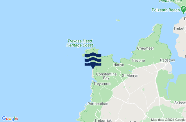 Mapa da tábua de marés em Constantine Bay, United Kingdom