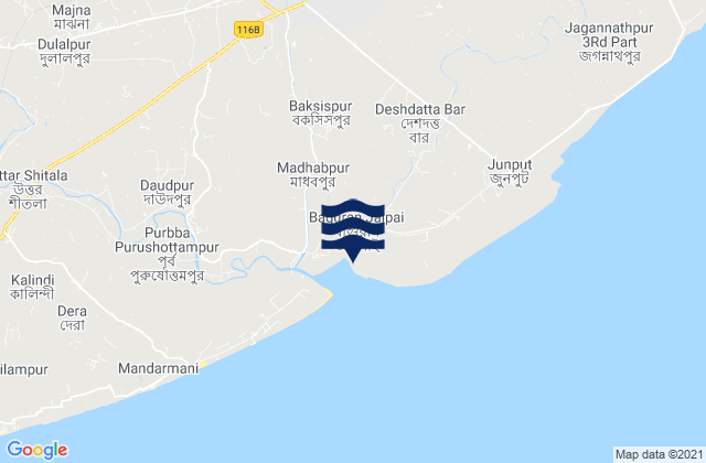 Mapa da tábua de marés em Contai, India