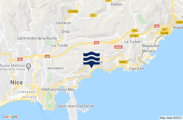 Mapa da tábua de marés em Contes, France