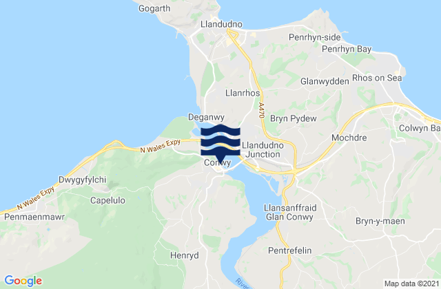 Mapa da tábua de marés em Conwy, United Kingdom