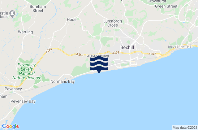 Mapa da tábua de marés em Cooden Beach, United Kingdom