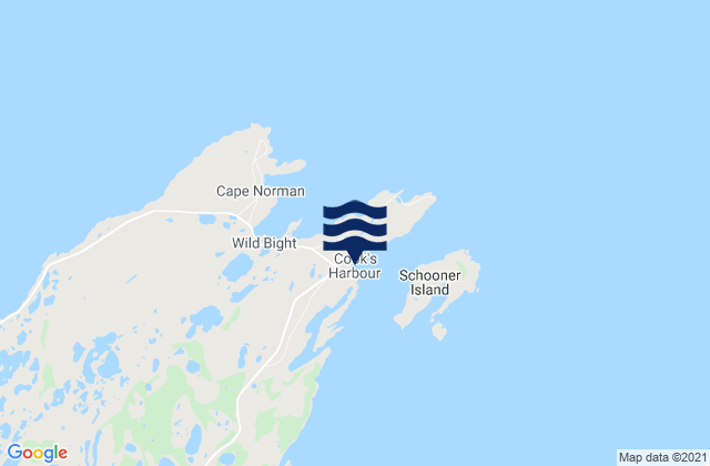 Mapa da tábua de marés em Cook's Harbour, Canada