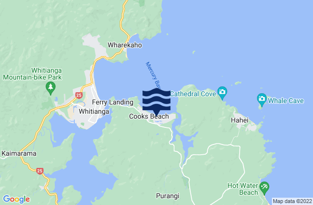 Mapa da tábua de marés em Cooks Beach, New Zealand
