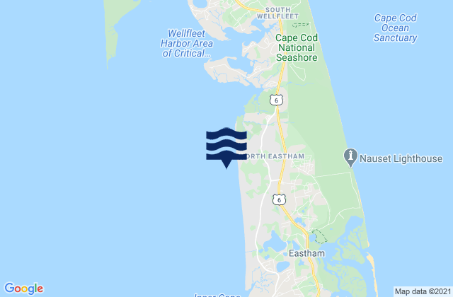 Mapa da tábua de marés em Cooks Brook Eastham, United States
