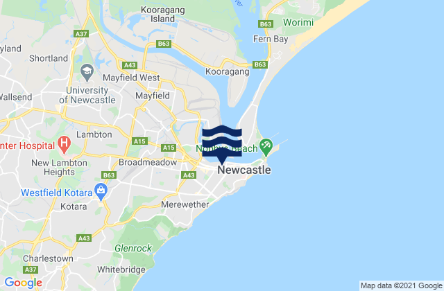 Mapa da tábua de marés em Cooks Hill, Australia