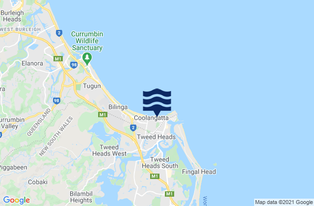 Mapa da tábua de marés em Coolangatta Beach, Australia