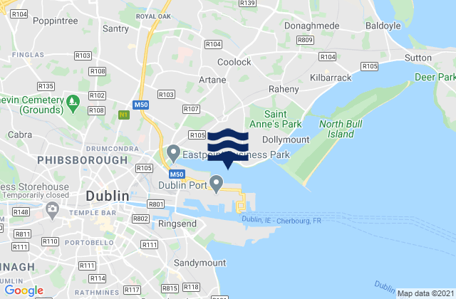 Mapa da tábua de marés em Coolock, Ireland