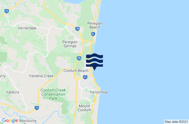 Mapa da tábua de marés em Coolum Beach, Australia