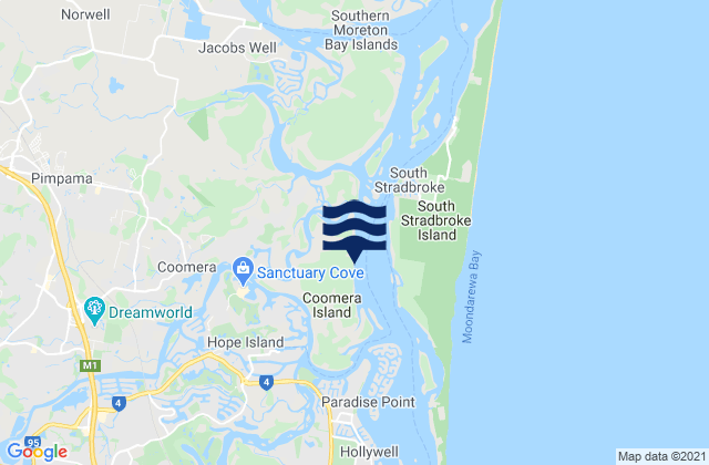 Mapa da tábua de marés em Coomera Island, Australia