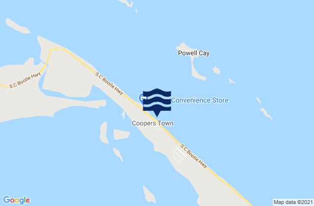 Mapa da tábua de marés em Cooper's Town, United States