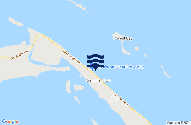 Mapa da tábua de marés em Cooper’s Town, Bahamas