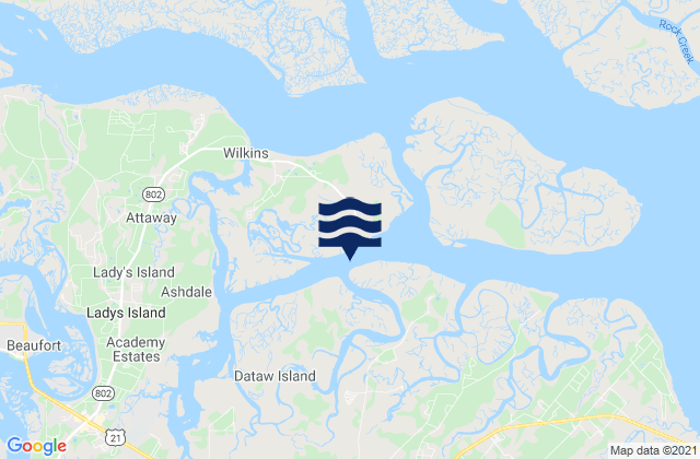 Mapa da tábua de marés em Coosaw Island South of Morgan River, United States