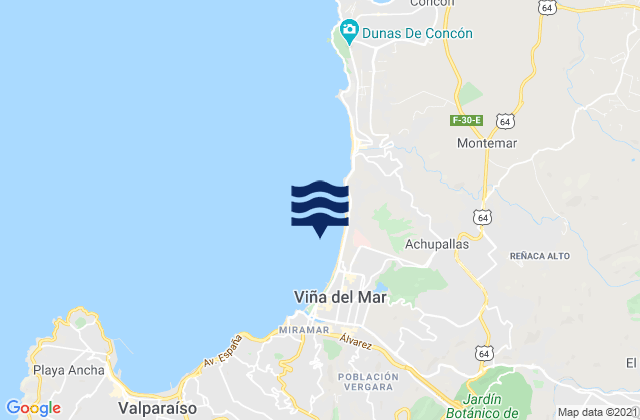 Mapa da tábua de marés em Copec, Chile