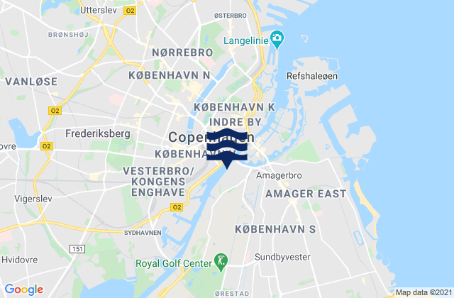 Mapa da tábua de marés em Copenhagen, Denmark
