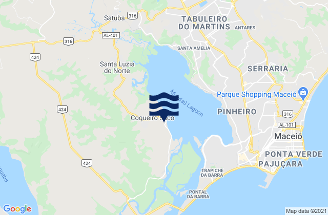 Mapa da tábua de marés em Coqueiro Seco, Brazil