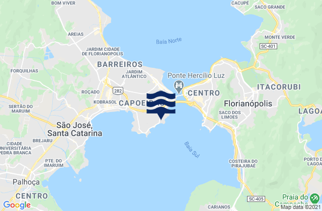 Mapa da tábua de marés em Coqueiros, Brazil