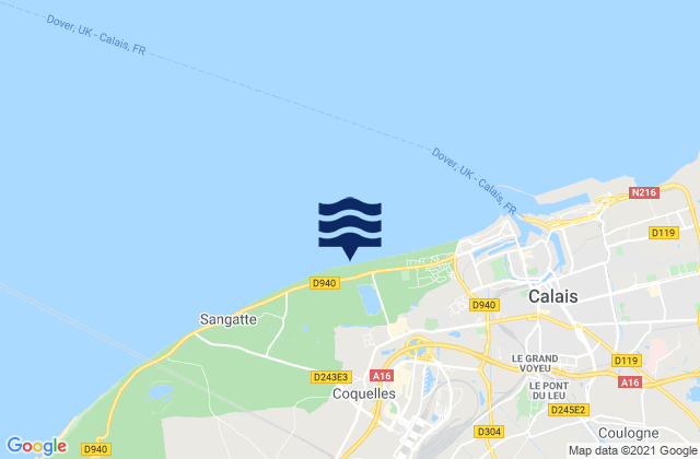 Mapa da tábua de marés em Coquelles, France
