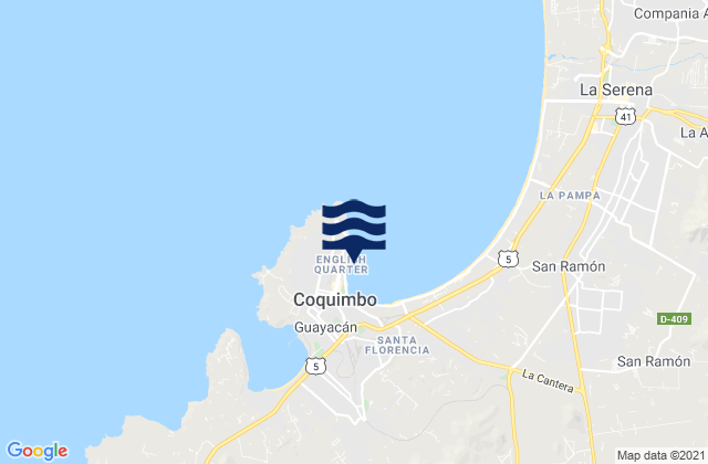Mapa da tábua de marés em Coquimbo, Chile