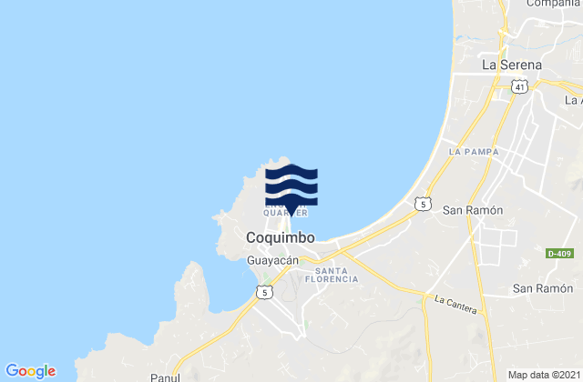 Mapa da tábua de marés em Coquimbo, Chile