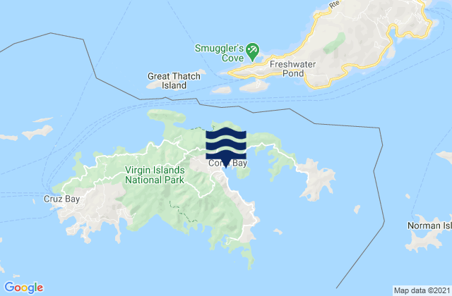 Mapa da tábua de marés em Coral Harbor St. Johns Island, U.S. Virgin Islands