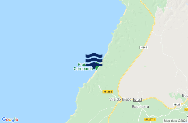 Mapa da tábua de marés em Cordama, Portugal