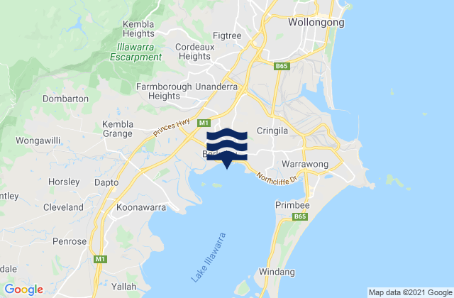 Mapa da tábua de marés em Cordeaux Heights, Australia