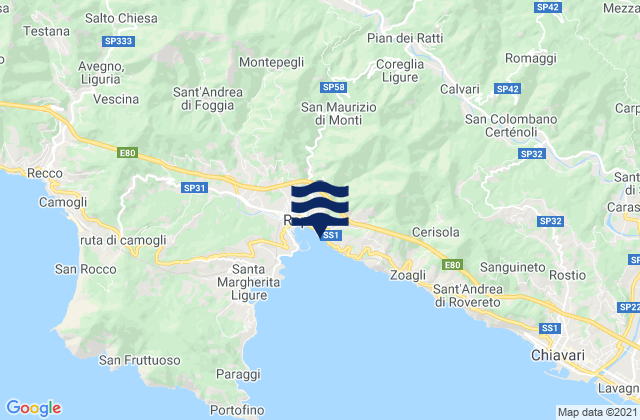Mapa da tábua de marés em Coreglia Ligure, Italy