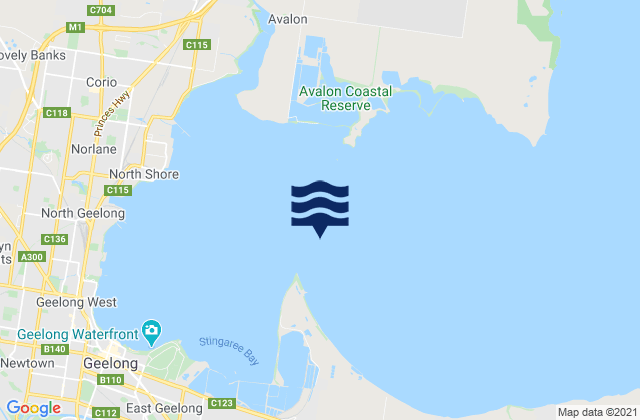 Mapa da tábua de marés em Corio Bay, Australia