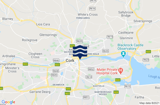 Mapa da tábua de marés em Cork, Ireland