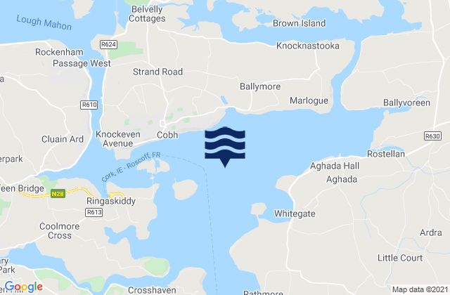Mapa da tábua de marés em Cork Harbour, Ireland