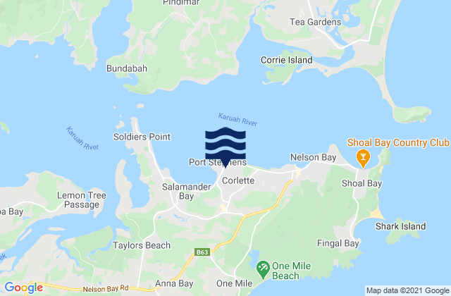 Mapa da tábua de marés em Corlette, Australia