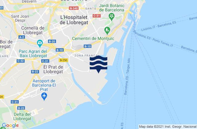 Mapa da tábua de marés em Cornellà de Llobregat, Spain