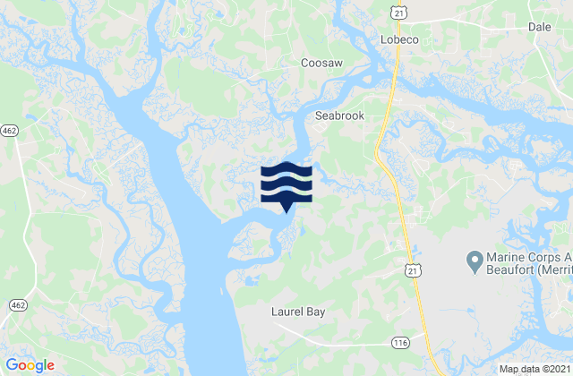 Mapa da tábua de marés em Corning Landing Whale Branch, United States