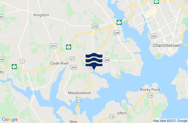 Mapa da tábua de marés em Cornwall, Canada