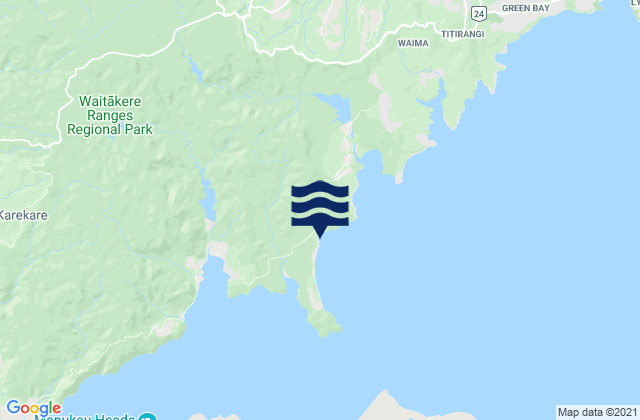 Mapa da tábua de marés em Cornwallis Beach, New Zealand